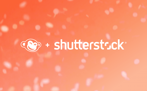Orange gradient GIF with confetti, announcing that PicMonkey has joined the Shutterstock family. 
