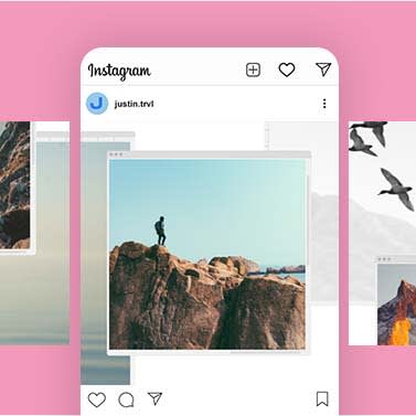 Mobile phone mockup showing seamless Instagram carousel example. 