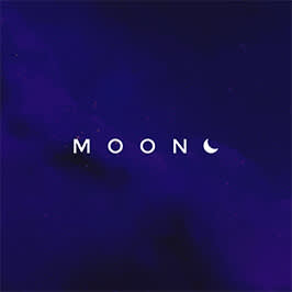 Diseño del logotipo de PicMonkey con combinación de colores azul y negro y texto en blanco: "LUNA", junto con un gráfico de la luna al final de la palabra.