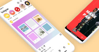 Se abren dos dispositivos móviles con plantillas de diseño de Instagram.